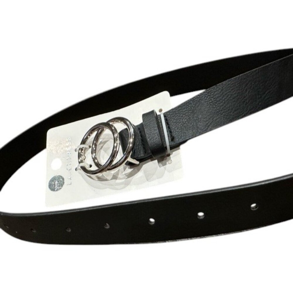 LA Express double O-ring buckle faux leather belt black women's size M NWT